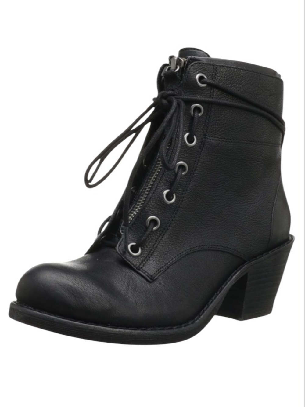 Luxury Rebel Women’s Black Leather Combat Moto Chunky Heel Lace Up Ankle Boots